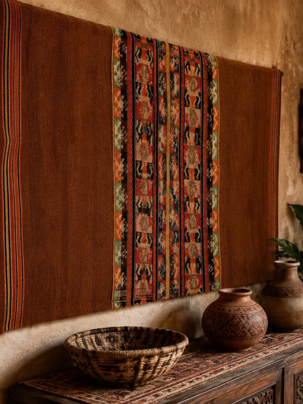Vintage Peruvian Andean Textile – Pre-Columbian Inspired Woven Wall Art